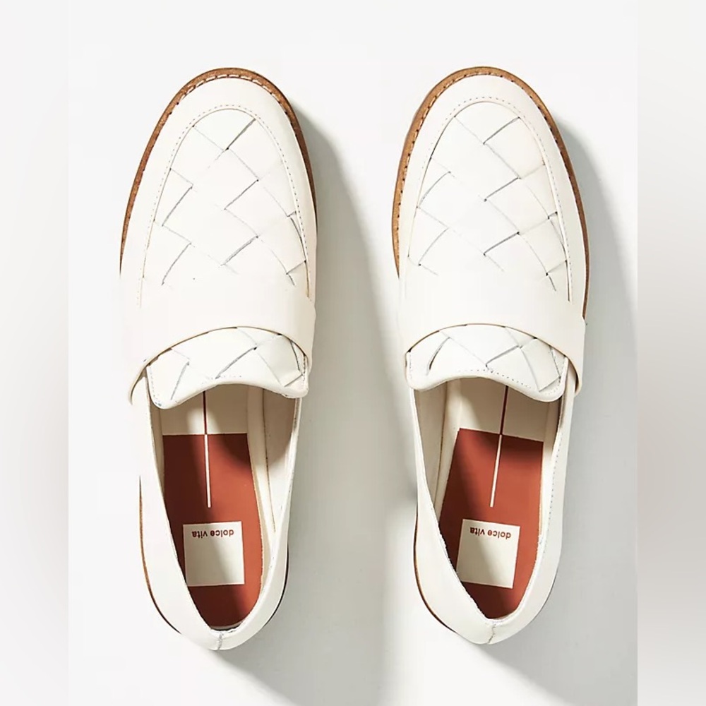 Dolce Vita Womens Aubree Loafers Weave Woven White Leather Lug Sole 9